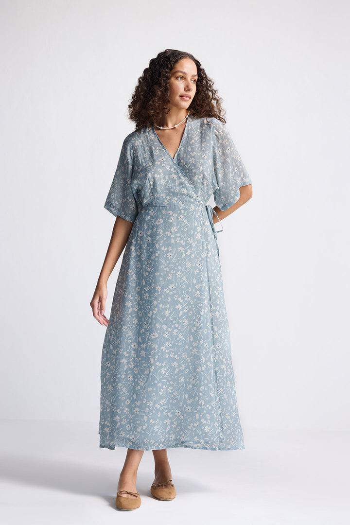 Maxi Wrap Dress | Light Blue Florals