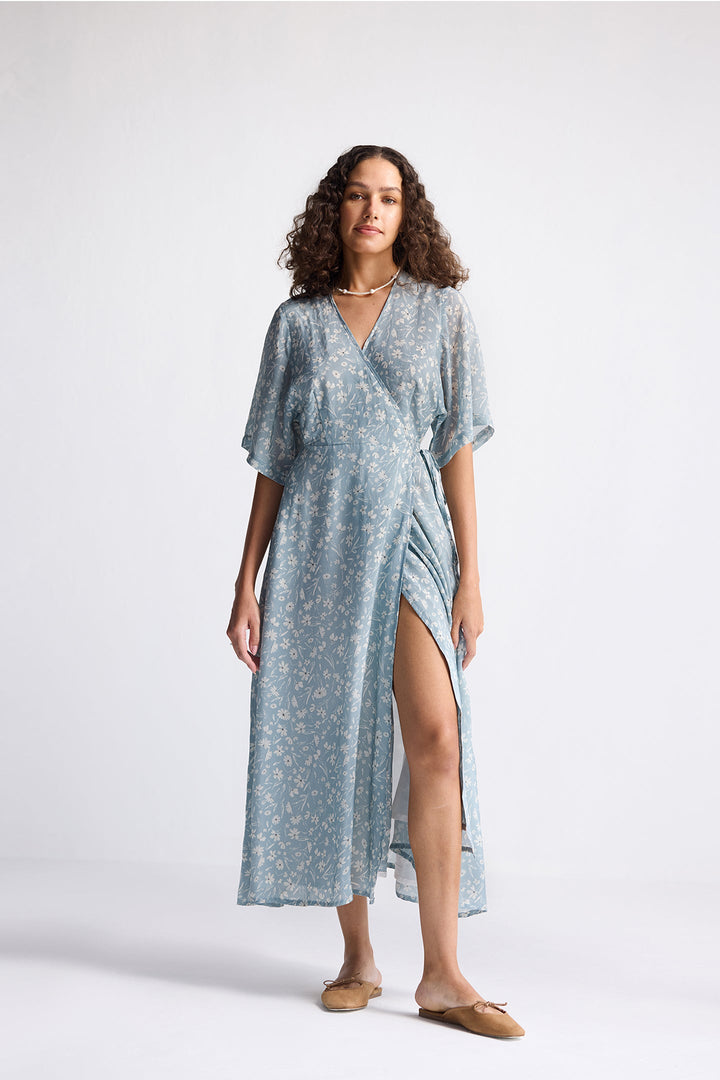 Maxi Wrap Dress | Light Blue Florals