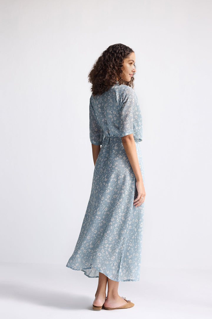 Maxi Wrap Dress | Light Blue Florals