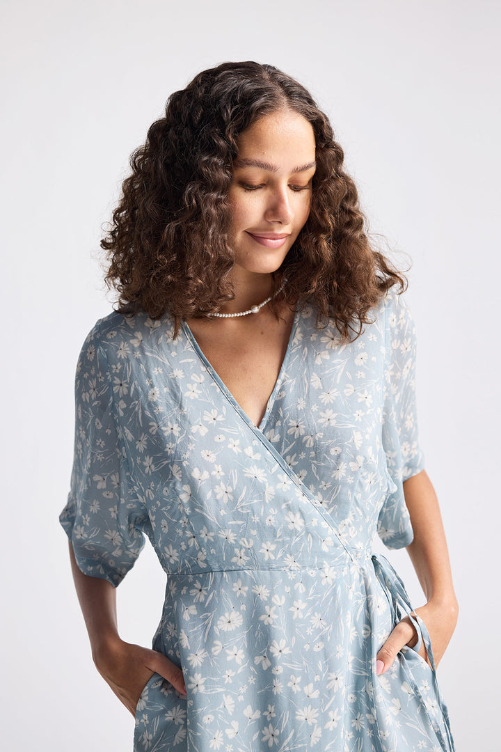 Maxi Wrap Dress | Light Blue Florals