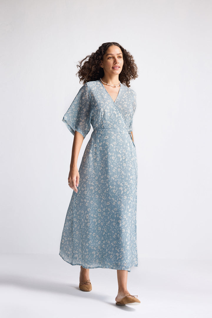 Maxi Wrap Dress | Light Blue Florals