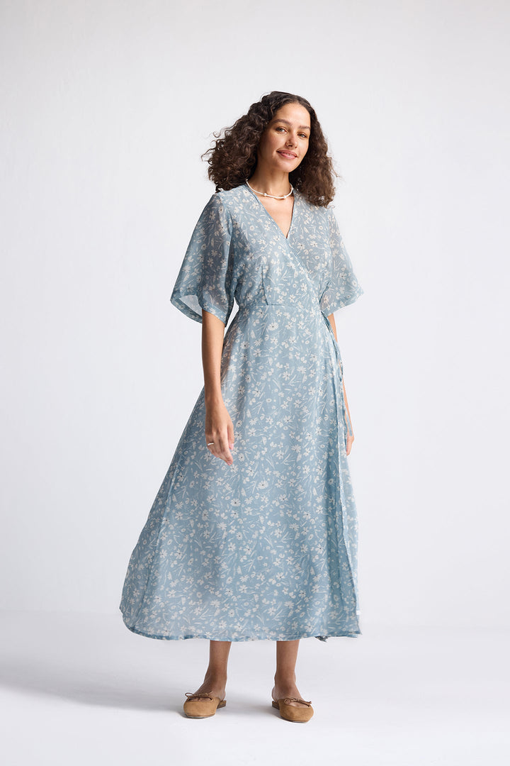 Maxi Wrap Dress | Light Blue Florals