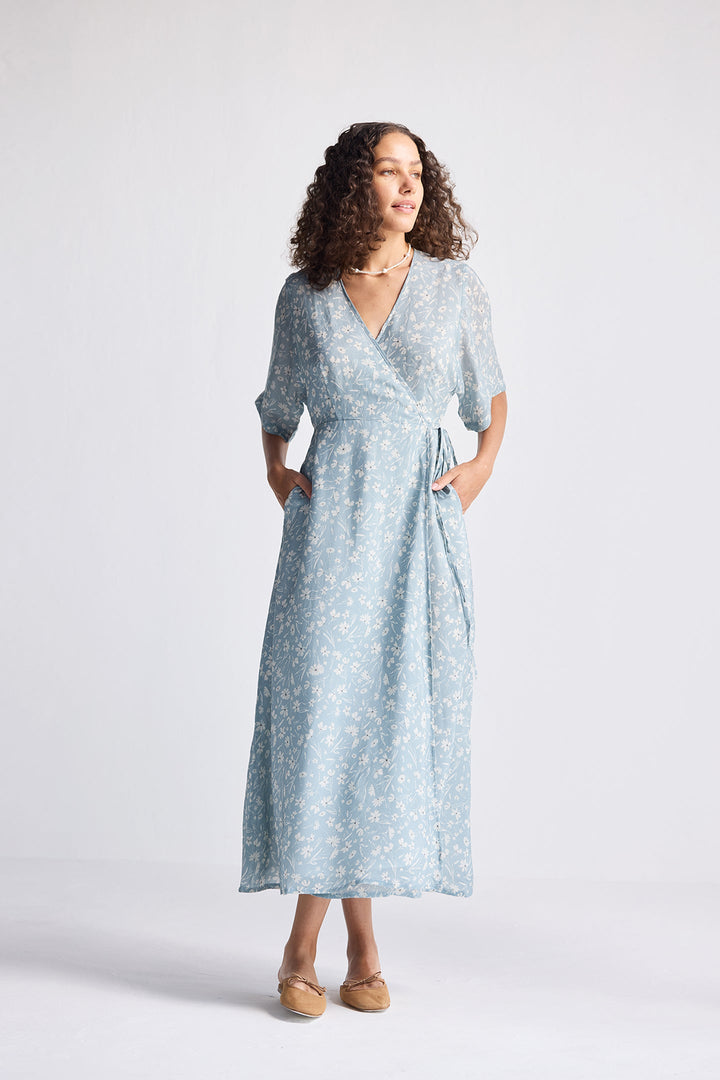 Maxi Wrap Dress | Light Blue Florals