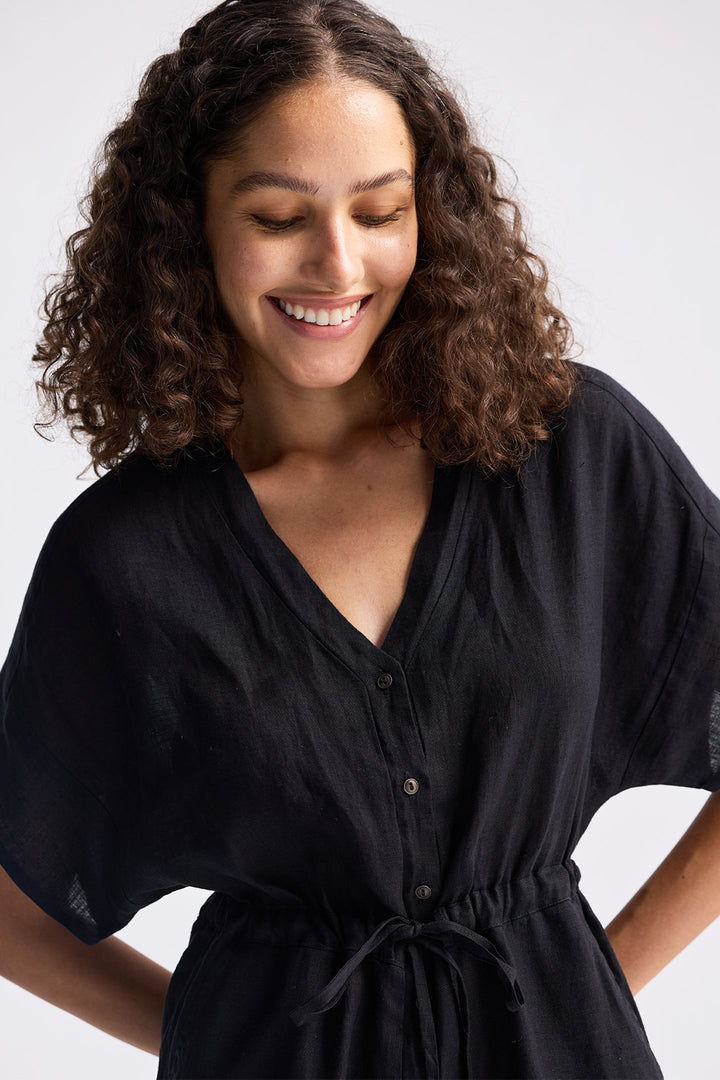 V-Neck Drawstring Romper | Black