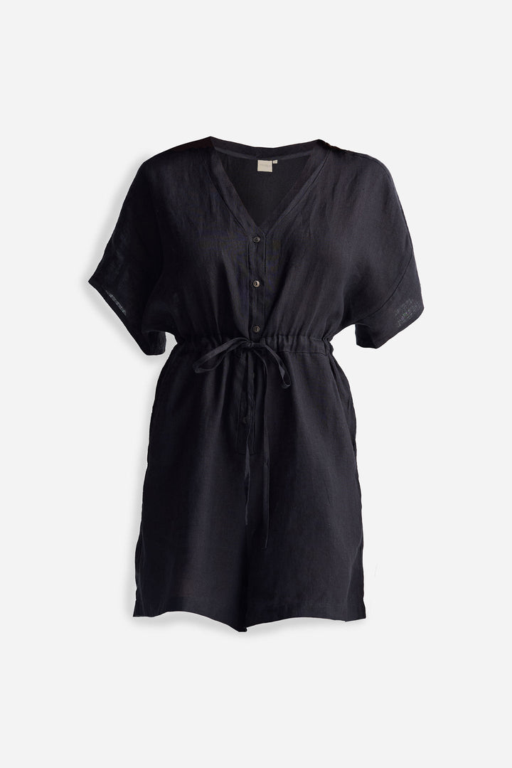 V-Neck Drawstring Romper | Black