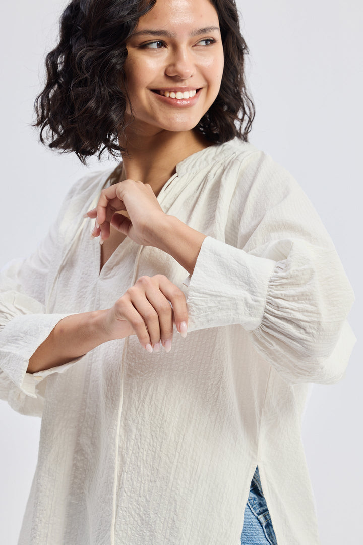 Relaxed Fit Top with Front-Tie | Cream