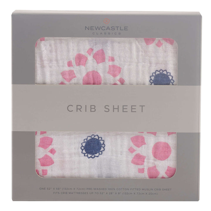 Primrose Indigo Cotton Muslin Crib Sheet