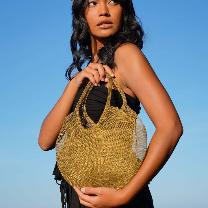 Sol Mesh Wire Tote Bag - Dark Gold