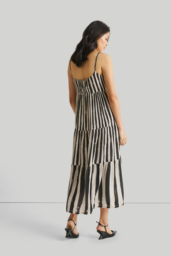 Strappy Tiered Maxi Dress - Black Stripes