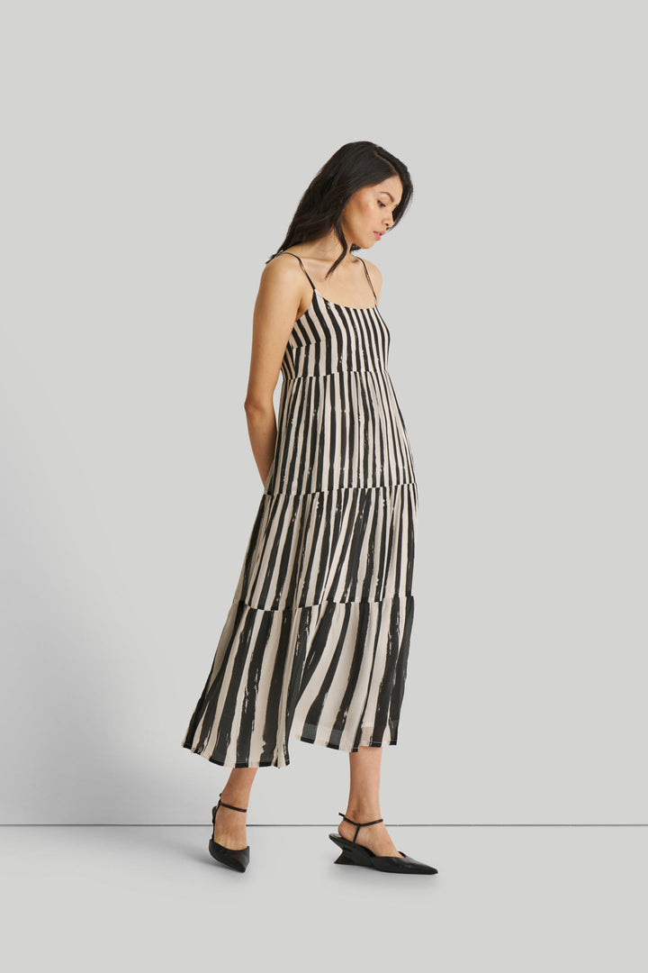 Strappy Tiered Maxi Dress - Black Stripes