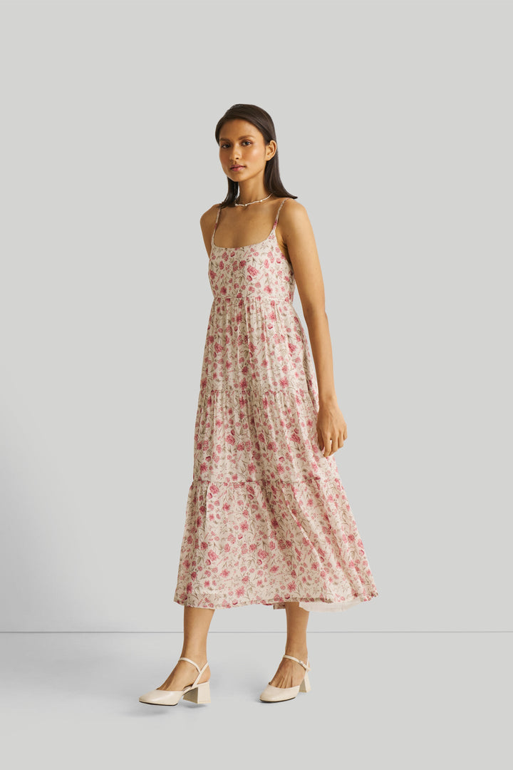 Strappy Tiered Maxi Dress - Pink Florals