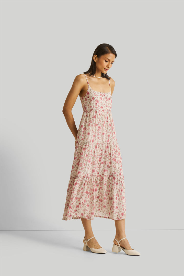 Strappy Tiered Maxi Dress - Pink Florals
