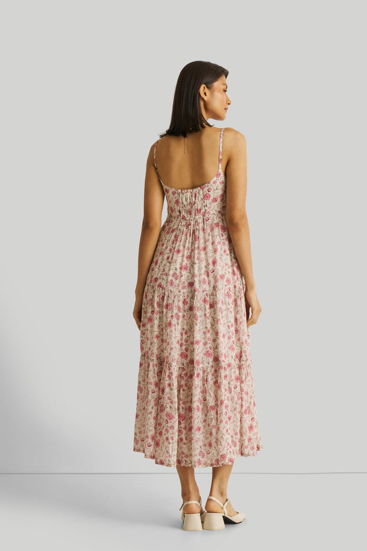 Strappy Tiered Maxi Dress - Pink Florals