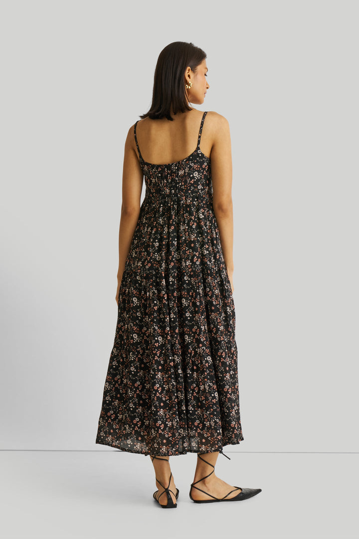 Strappy Tiered Maxi Dress - Black Florals