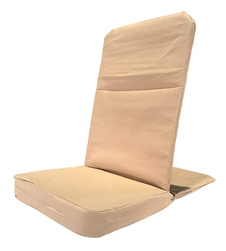 Folding meditation chair with back support, beige color, lightweight and perfect for meditation or relaxing activities.