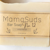 Unscented Bar Soap No. 12 with organic ingredients like olive oil and mango seed butter, luxury hard bar by MamaSuds.