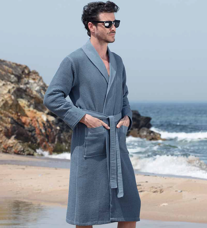 Men's Hooded Turkish Cotton Waffle Robe