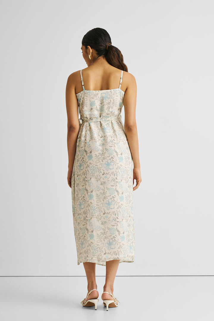 Strappy Wrap Dress - Blue Florals