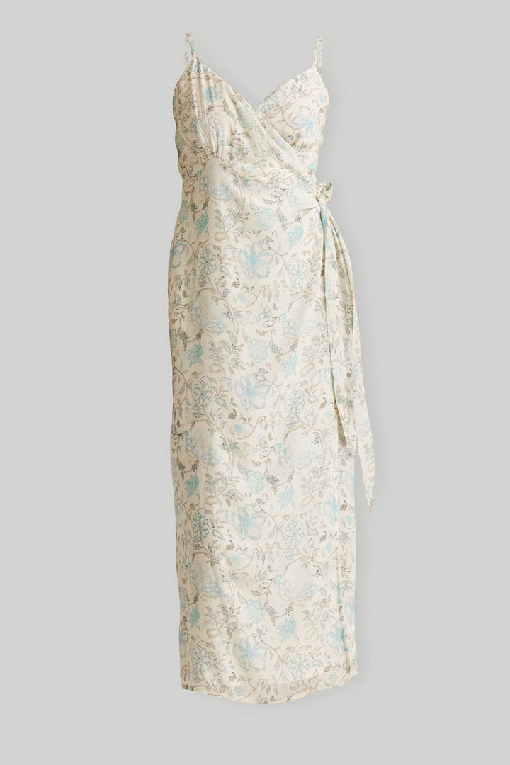 Strappy Wrap Dress - Blue Florals