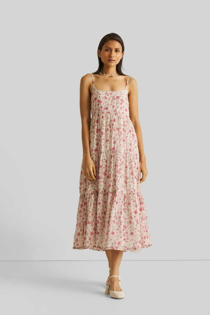 Strappy Tiered Maxi Dress - Pink Florals