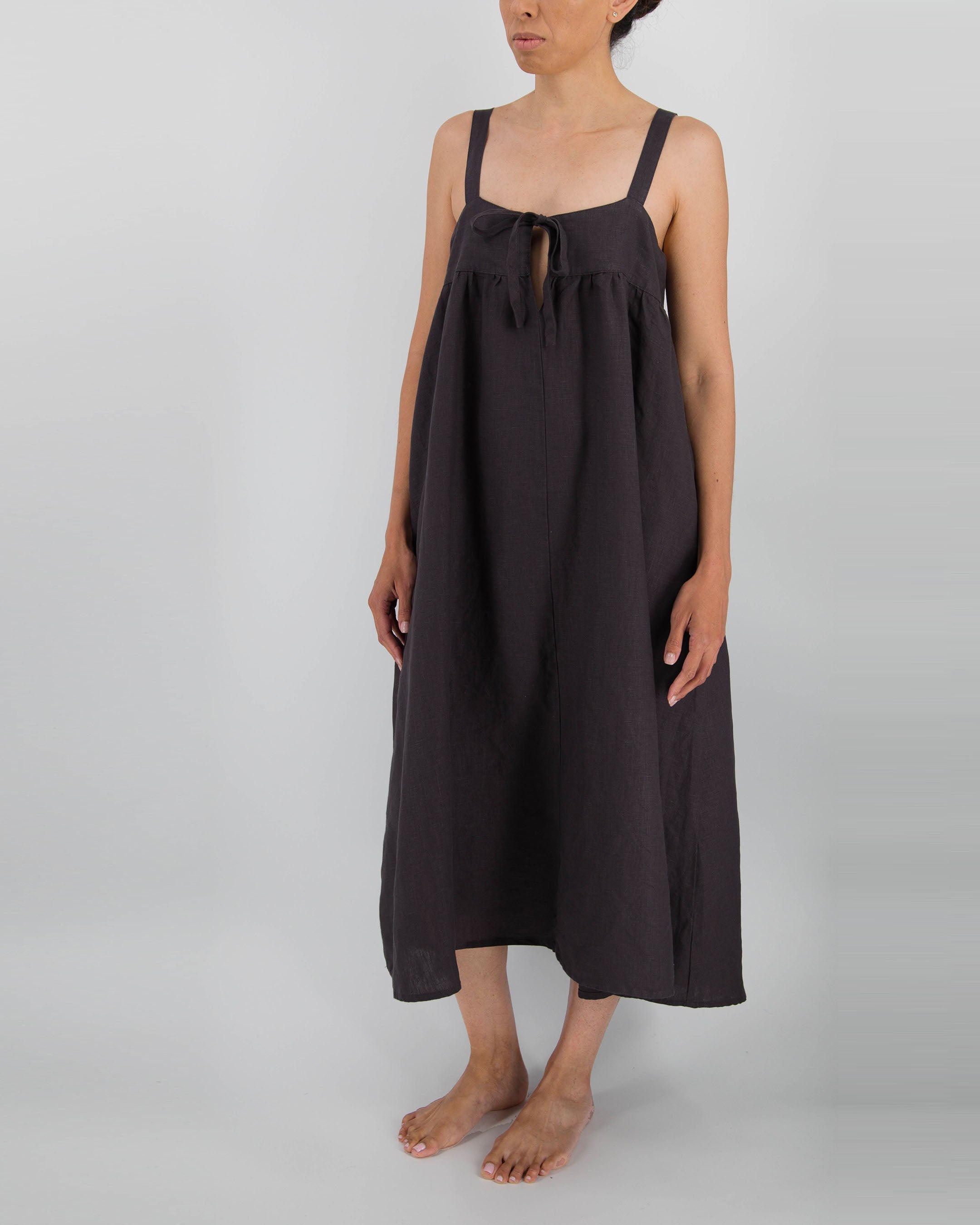 Linen Midi Dress French Flax Tie Front - The Ever Good S/M / Pinstripe