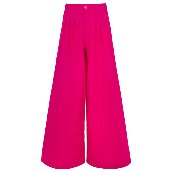 Bright pink Taylor wide-leg palazzo pants made from soft, breathable cotton with a high rise, handcrafted in Bali.