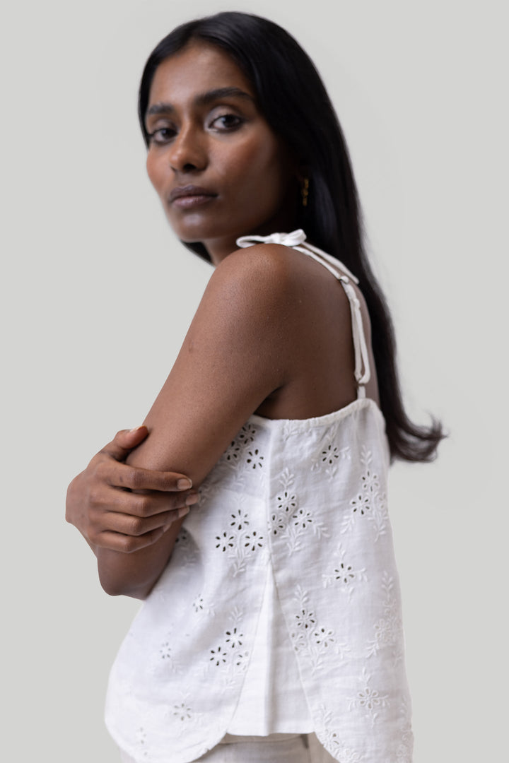 Tie-up Camisole - White Embroidery