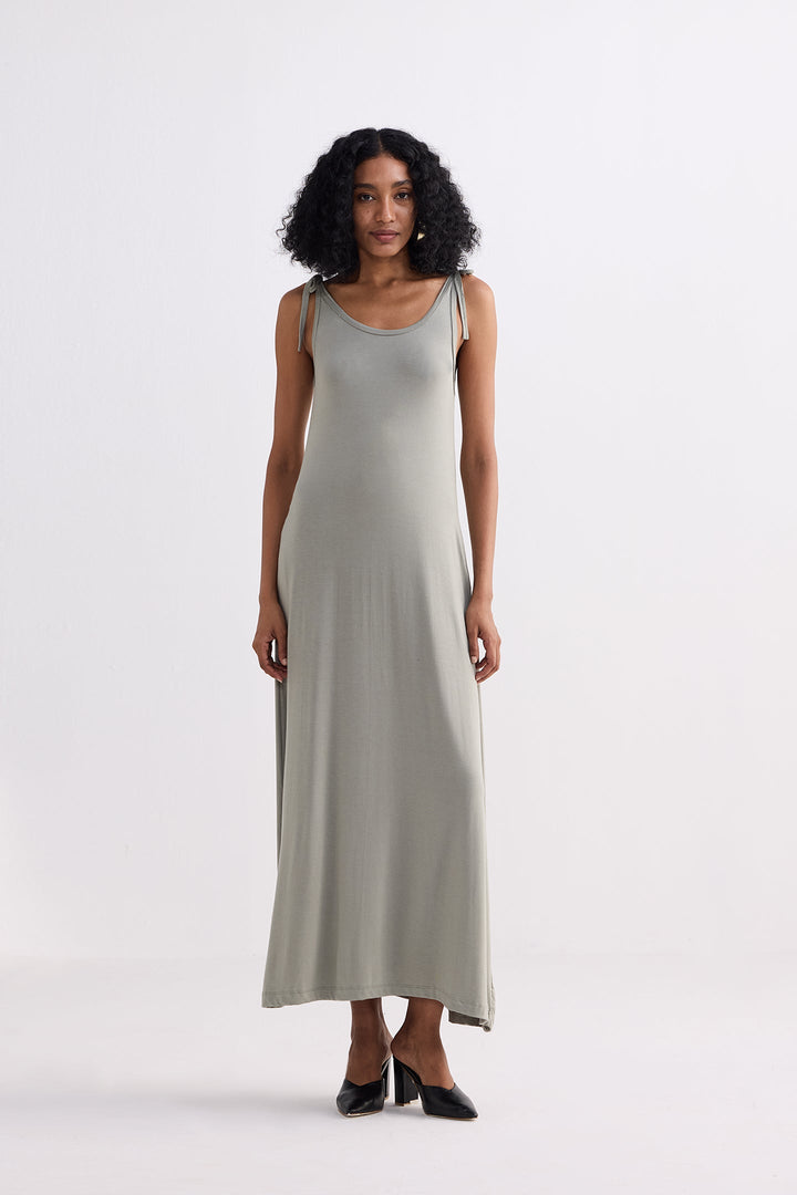 Tie-Detail Maxi Dress | Light Olive