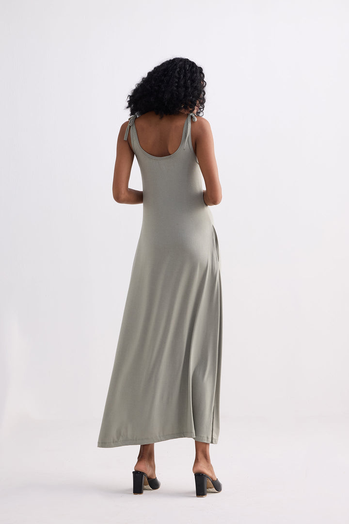 Tie-Detail Maxi Dress | Light Olive