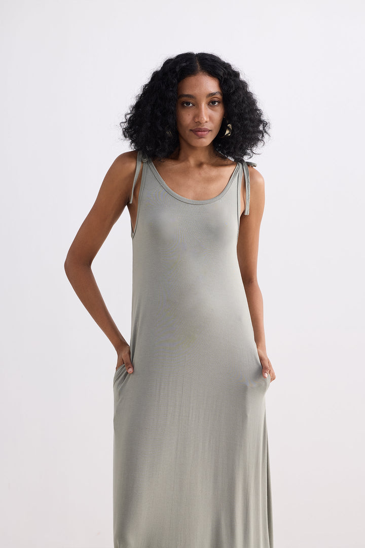 Tie-Detail Maxi Dress | Light Olive