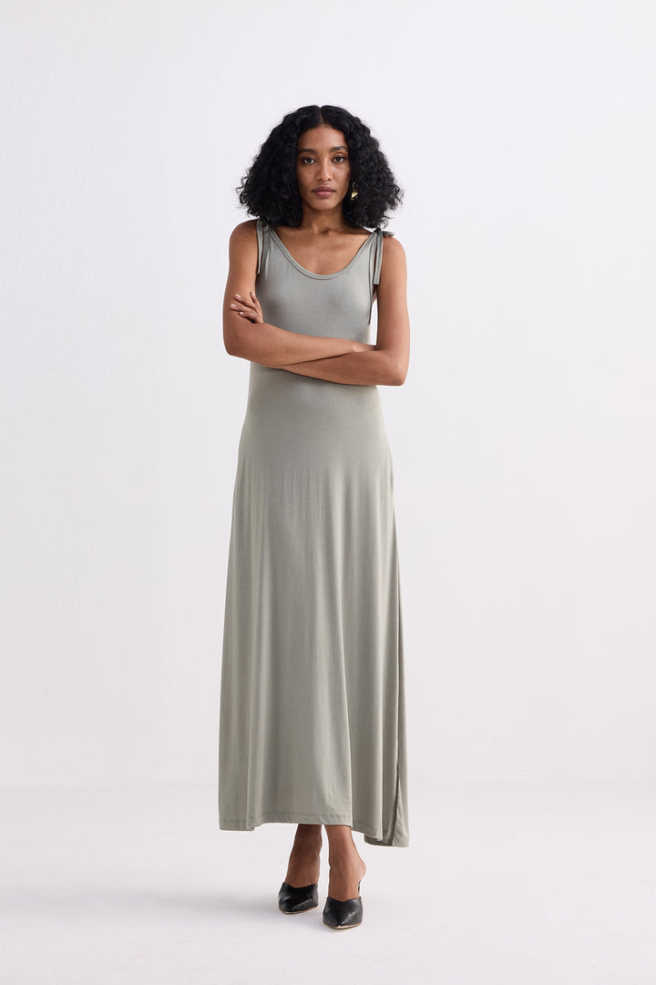 Tie-Detail Maxi Dress | Light Olive