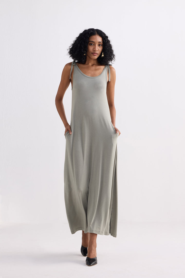 Tie-Detail Maxi Dress | Light Olive