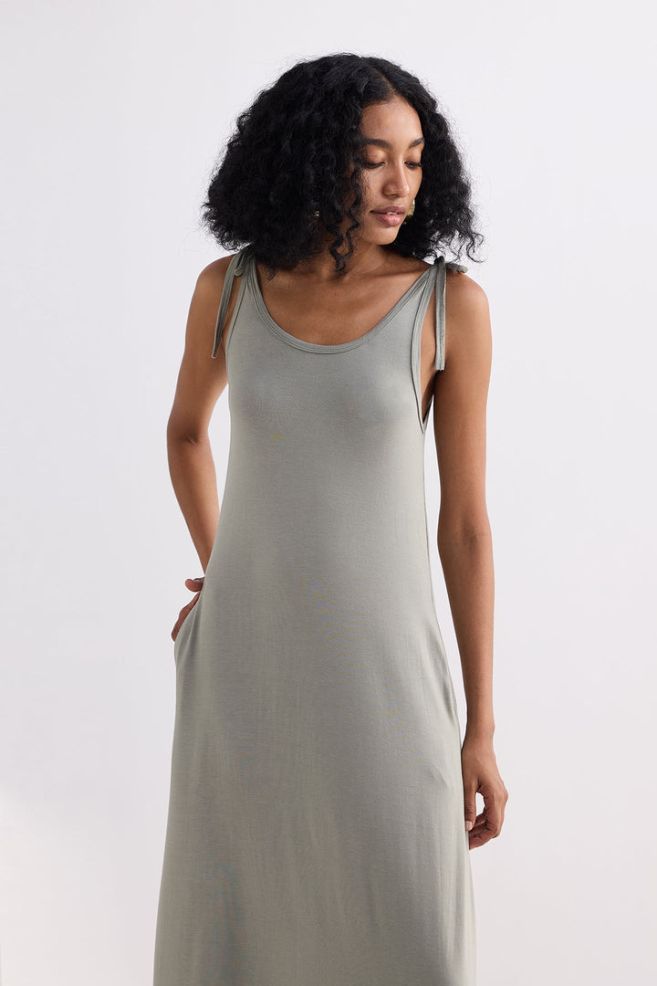 Tie-Detail Maxi Dress | Light Olive