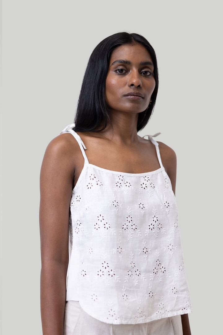Tie-up Camisole - White Embroidery