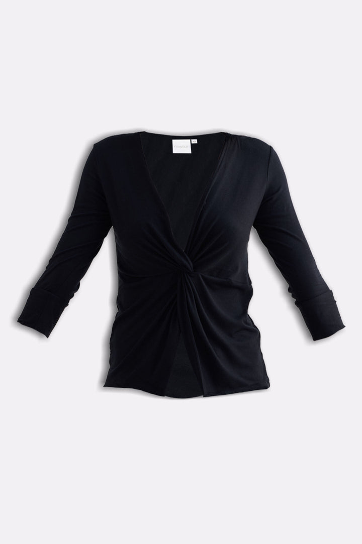 Twist Front Knit Shirt | Black