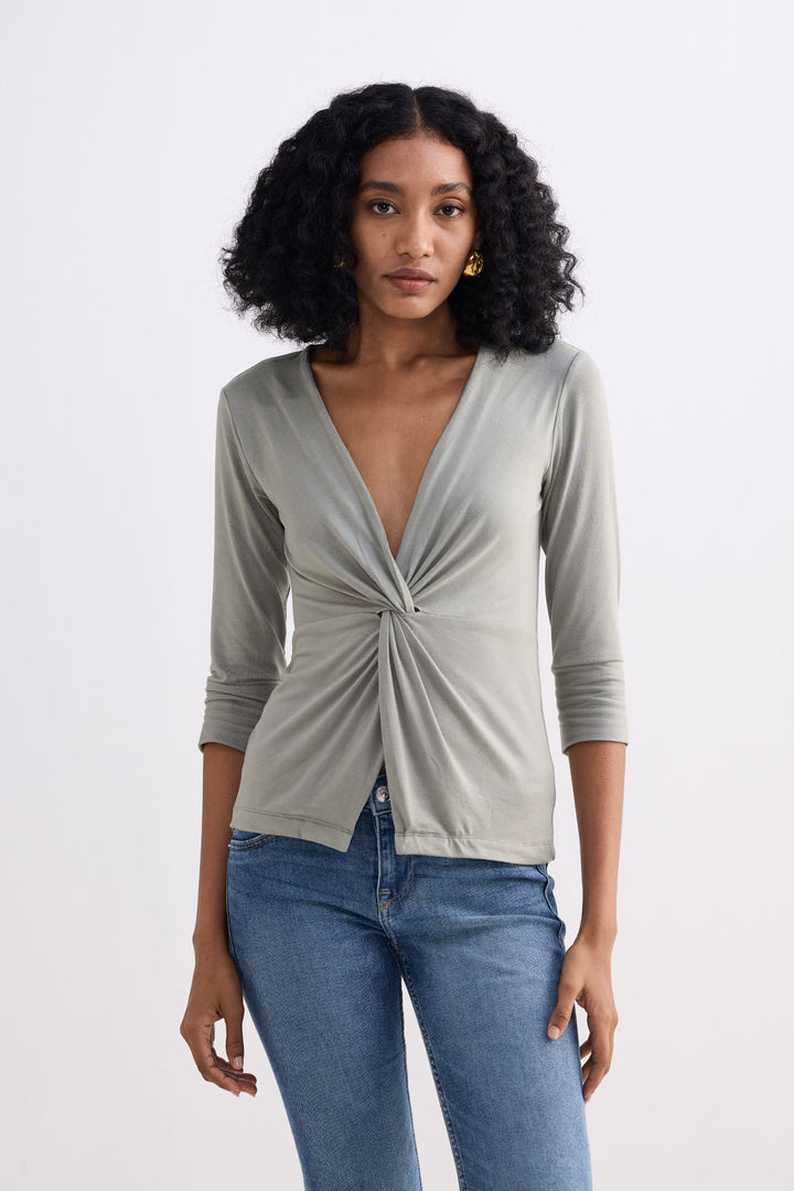 Twist Front Knit Shirt | Light Olive