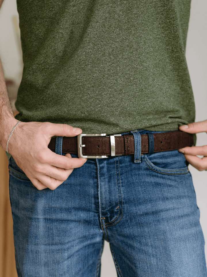 Cork Reversible Men's Belt - Brown/Navy