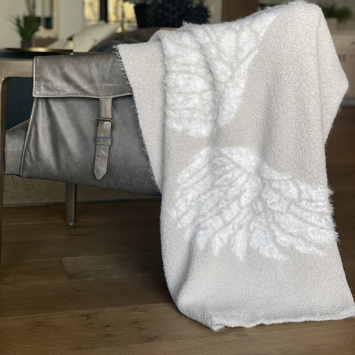 Luxury Dream Wings Silver Blanket with Feathered Design on Chair - Soft & Washable