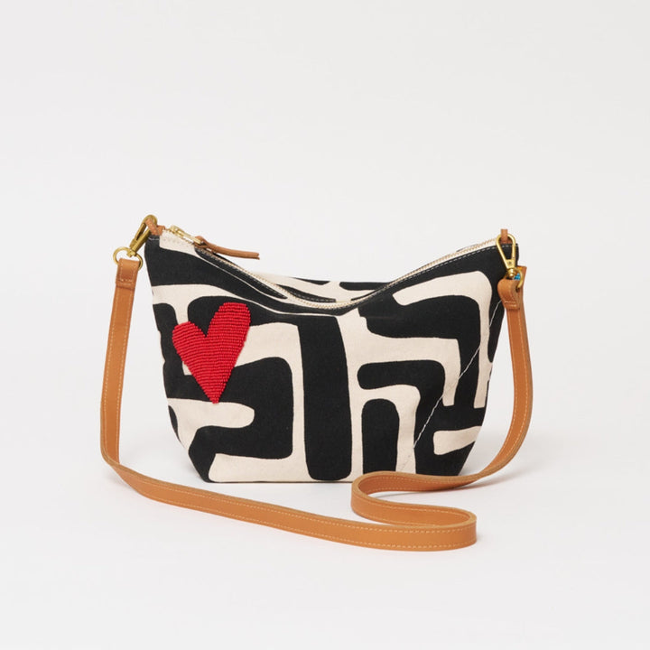 XLarge Convertible Pouch | Black Kuba With Red Beaded Heart