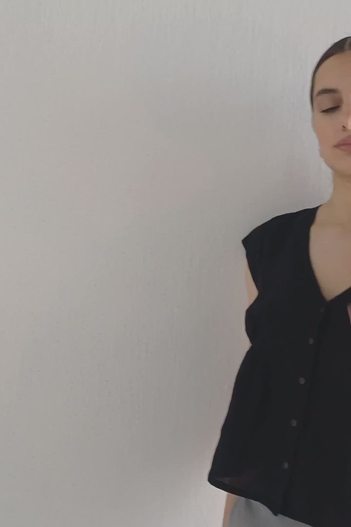 Deep V-Neck Short Top | Black