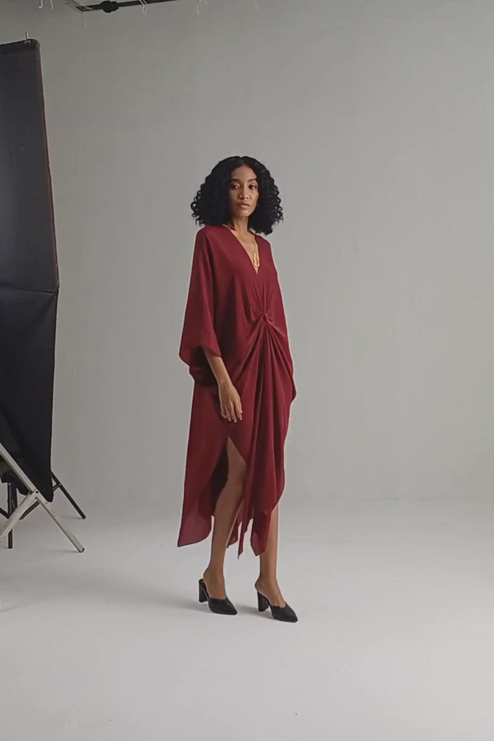 Front Twist Kaftan Dress | Burgundy