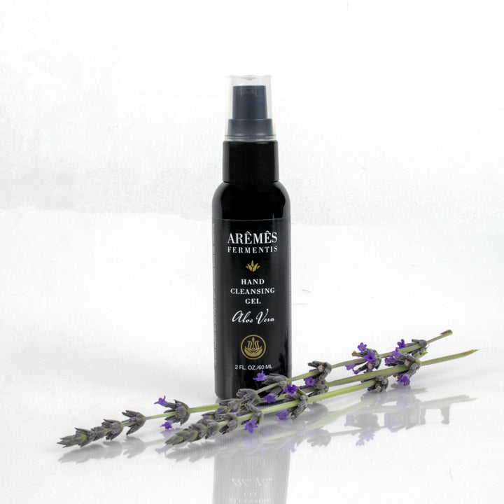 Aloe Vera Hand Cleansing Gel with lavender, moisturizing hand sanitizer with 62% alcohol in a 2 oz bottle for hygiene and hydration.