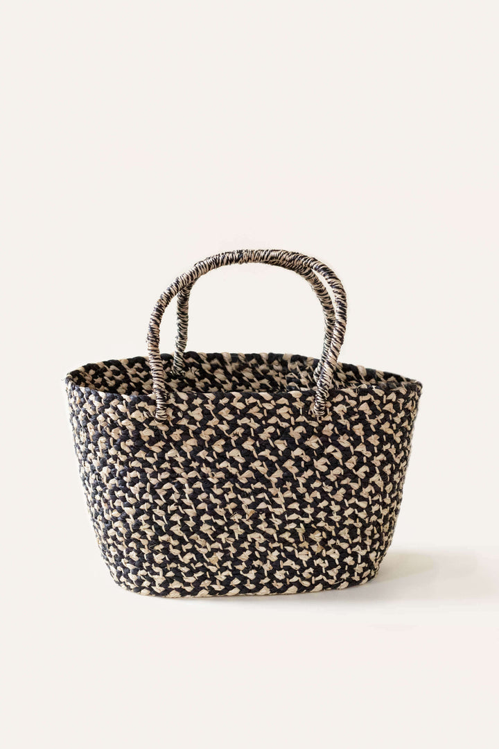 Braided Raffia Tote | Black & Natural