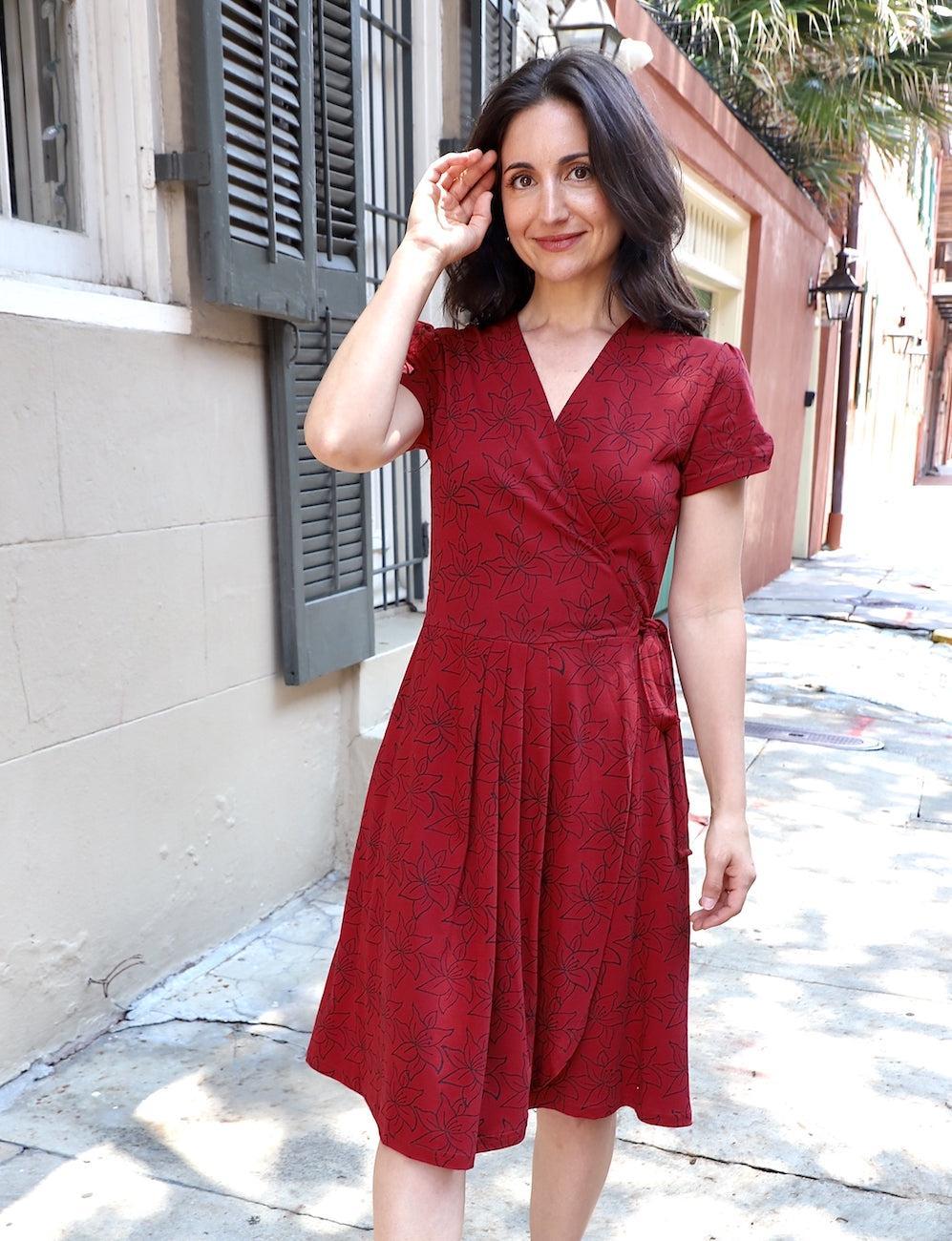 Cabernet Organic Wrap Dress - Block Printed