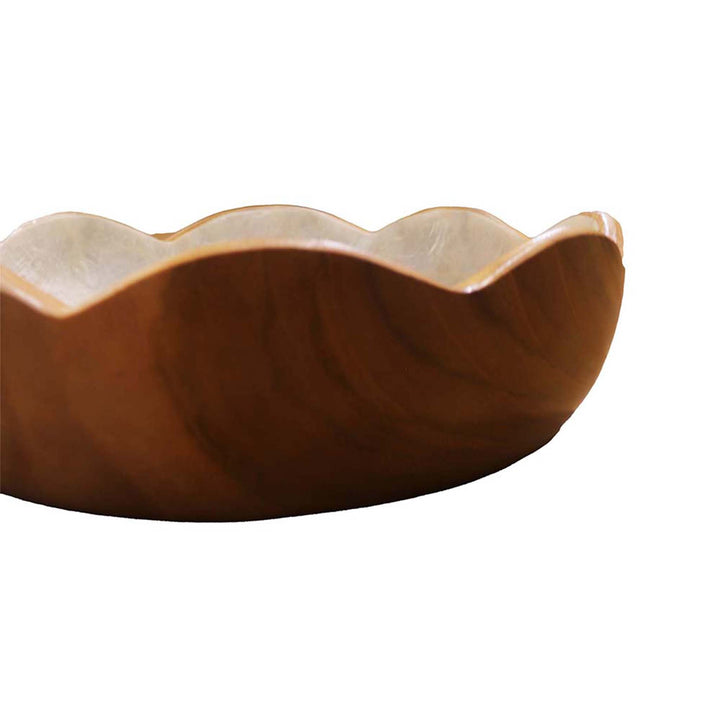 Flowers Teak Wood Bowl With Inner Shell Lining