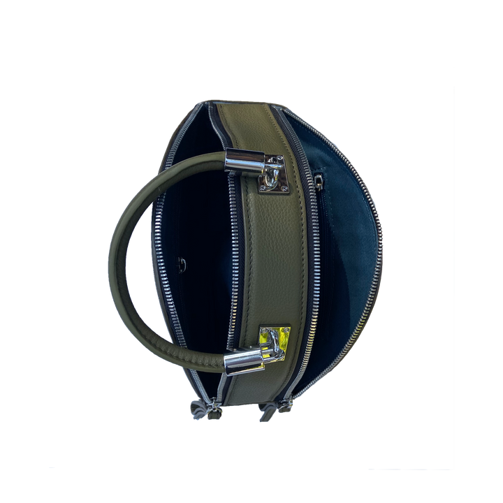 Kiss Circle Shape Leather Crossbody Bag - Olive Green