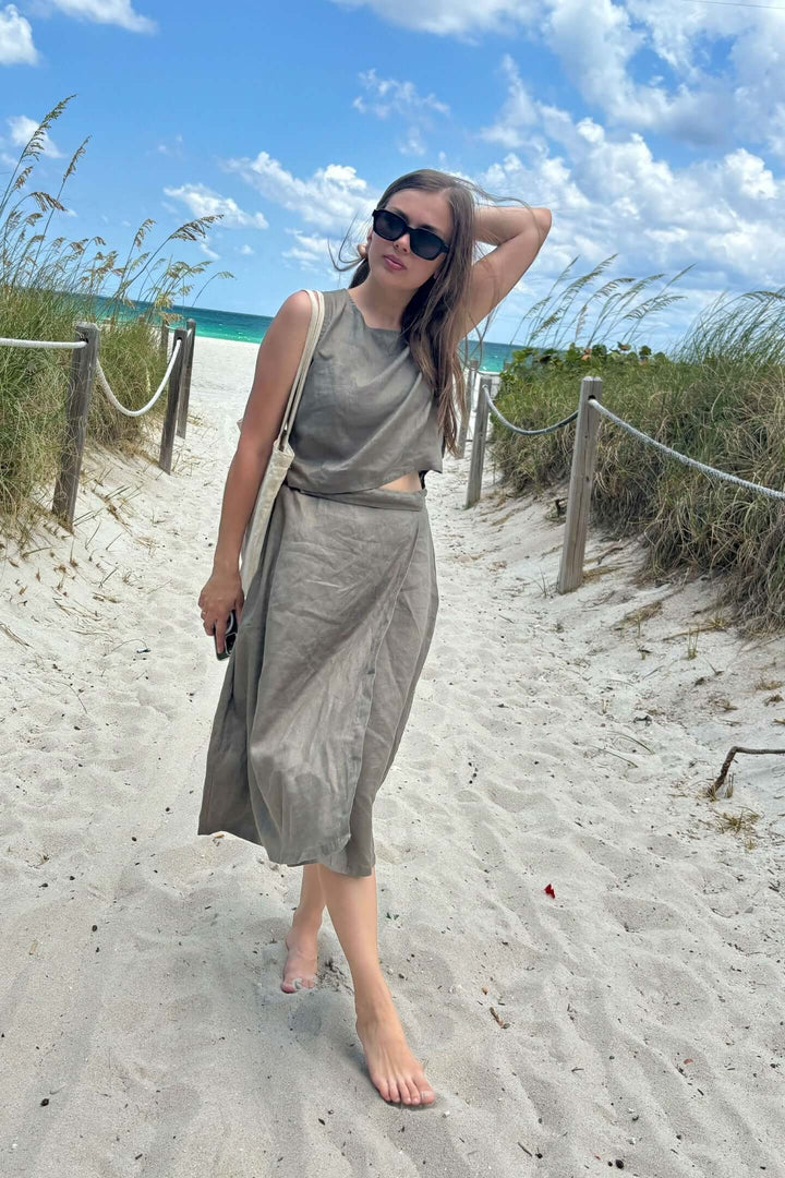 Overlap Midi Skirt - Dark Green