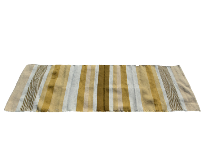 Handwoven cotton yoga rug with stripes, eco-friendly and biodegradable, perfect for Ashtanga yoga and home decor.