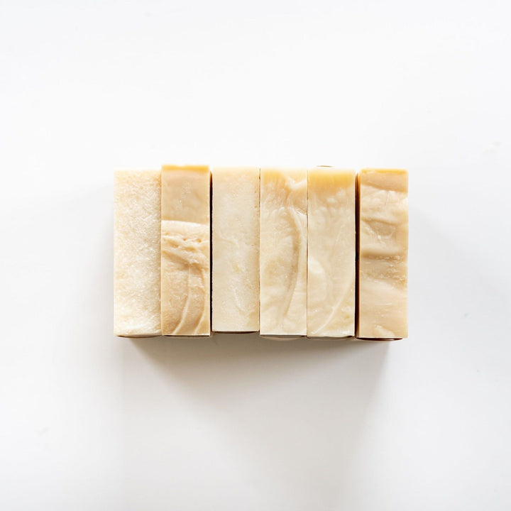 Unscented Bar Soap No. 12, luxurious handmade soap with organic ingredients like olive oil and mango seed butter, set of six.