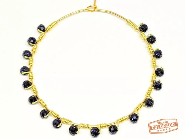 Purple Sandstone 18K gold-plated hoops earrings